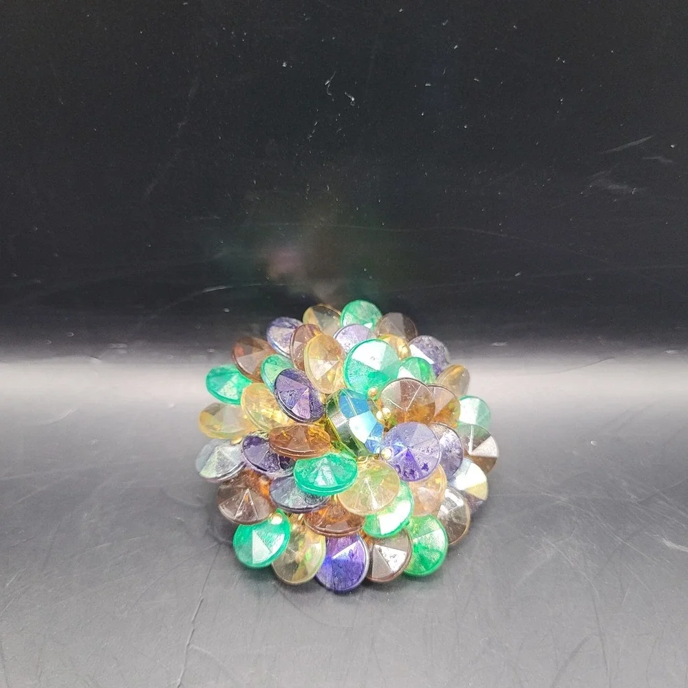 Vintage Brooch Brown Green Purple‎ Gold Tone Back
